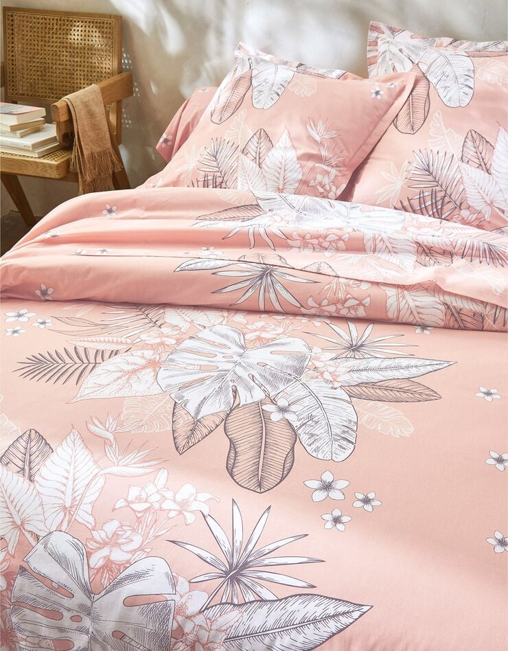 Linge de lit Elyse en coton imprimé fleurs et feuilles de palmes, rose poudré, hi-res image number 4