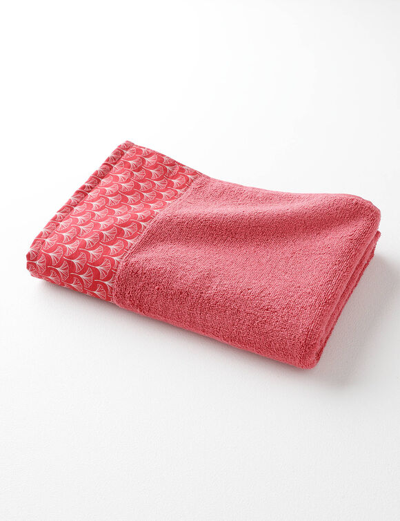 Éponge bouclette 420g/m² liteau imprimé ginkgo  (framboise)