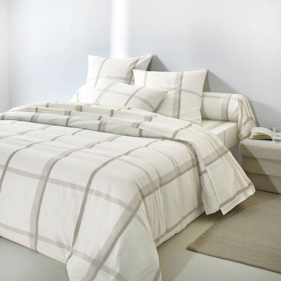 Linge de lit C&eacute;sar en coton imprim&eacute; carreaux (&eacute;cru / beige)