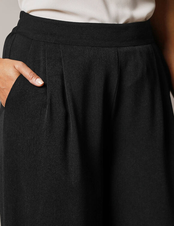Pantalon large taille haute &agrave; enfiler, cr&ecirc;pe fluide (noir)