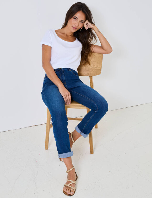 T-shirt col rond manches courtes uni coton (blanc)
