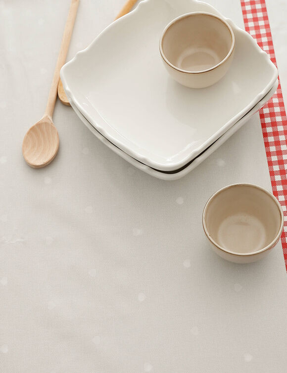 Nappe toile cirée motif poules (beige / rouge)