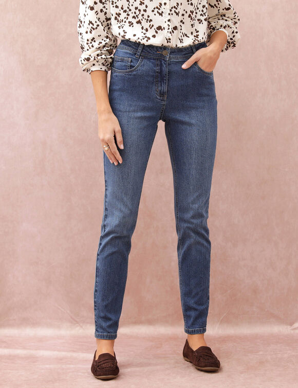 Jean slim taille haute, grande stature (stone)