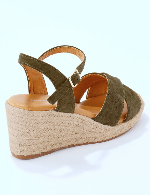 Sandalen met sleehak en gekruiste riempjes (kaki)