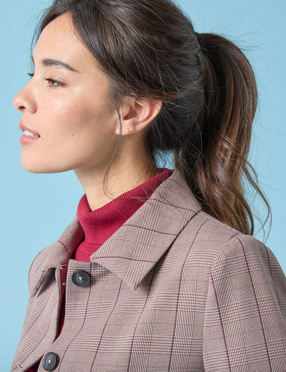 Korte blazer met ruitenprint, kleine lengtes  (chocolade)