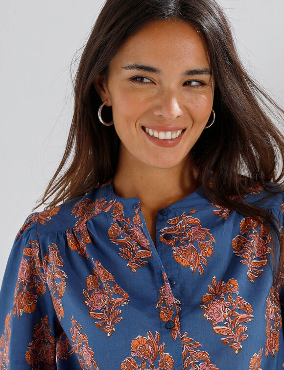 Chemisier boutonn&eacute; imprim&eacute;, col rond  (indigo)
