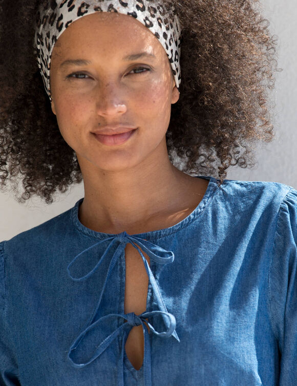 Blouse en jean manches 3/4, avec liens et basque (stone)