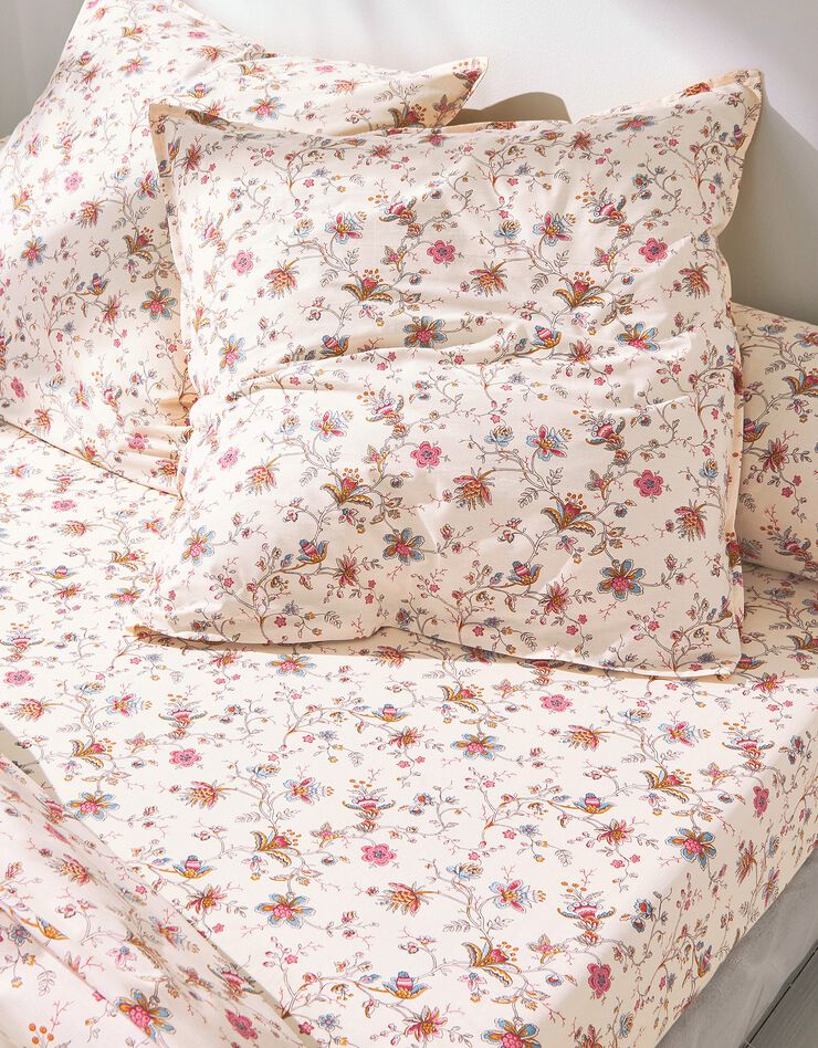 Bedlinnen Margaux in katoen met bloemenprint (ecru)