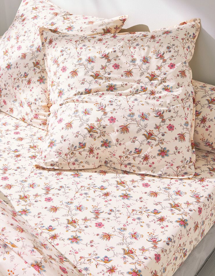 Linge de lit Margaux en coton imprimé fleurs perses (écru)