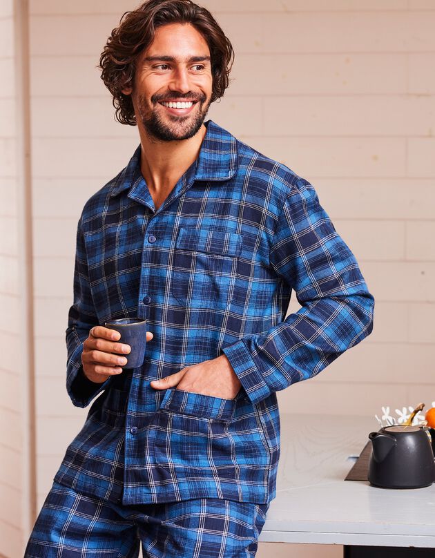Pyjama in geruit flanel (blauw)