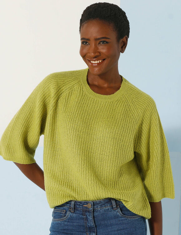 Pull manches coude, maille anglaise toucher doux (anis)