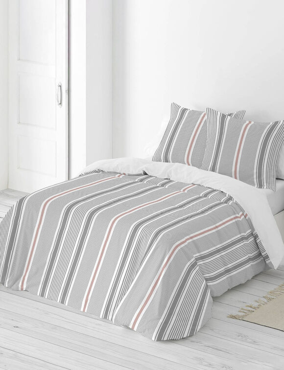 Linge de lit Alfred en coton imprim&eacute; rayures (gris)