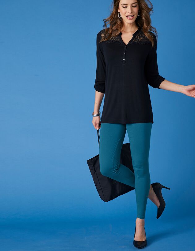 Set van 2 leggings met elastische taille (pauwblauw + zwart)
