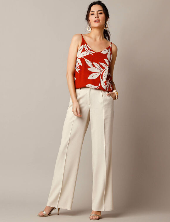 Bedrukt topje, fijne verstelbare bandjes (terracotta / ecru)