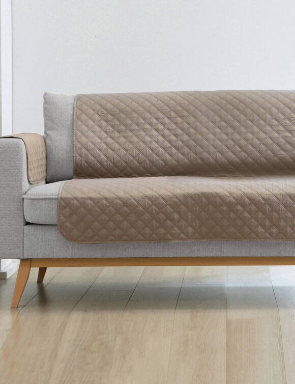 Protège-salon réversible microfibre matelassé (taupe)