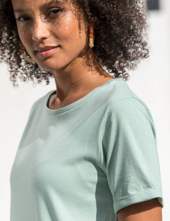 Robe longueur midi droite, maille fluide unie (vert grisé)