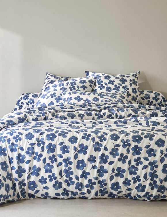 Petunia-beddengoed van bedrukte flanellen stof (blauw)