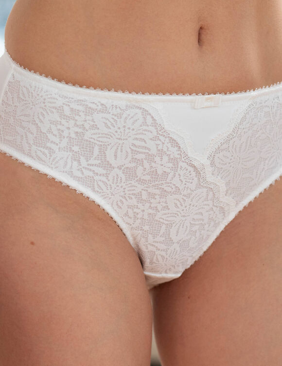 Culotte forme midi taille haute dentelle stretch et tulle Guspini - lot de 2 (ivoire)