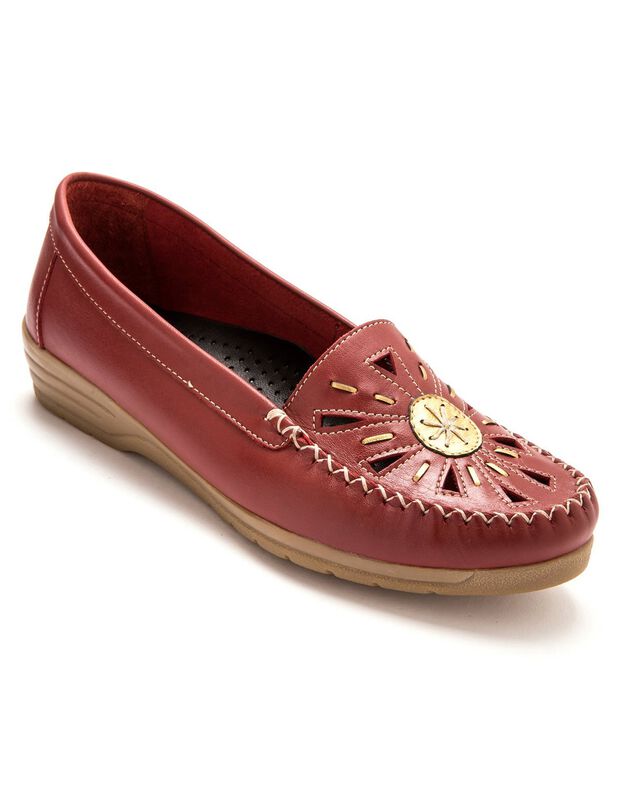 Mocassins "sans gêne" cuir grande largeur - rouge (rouge) Mocassins "sans gêne" cuir grande largeur - rouge (rouge)