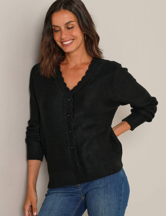 Gilet maille fantaisie, toucher doux (zwart)