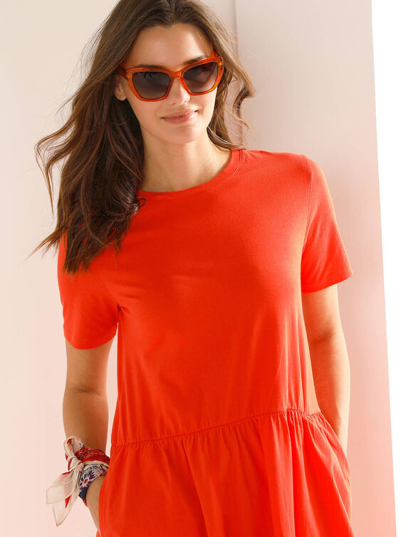 Robe bi-mati&egrave;re, manches courtes (orange)