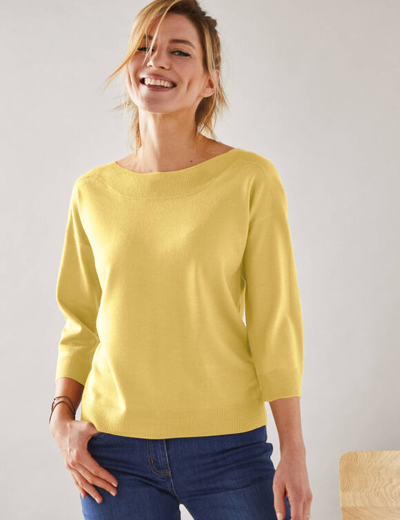 Pull col bateau manches 3/4, toucher doux (jaune pâle)