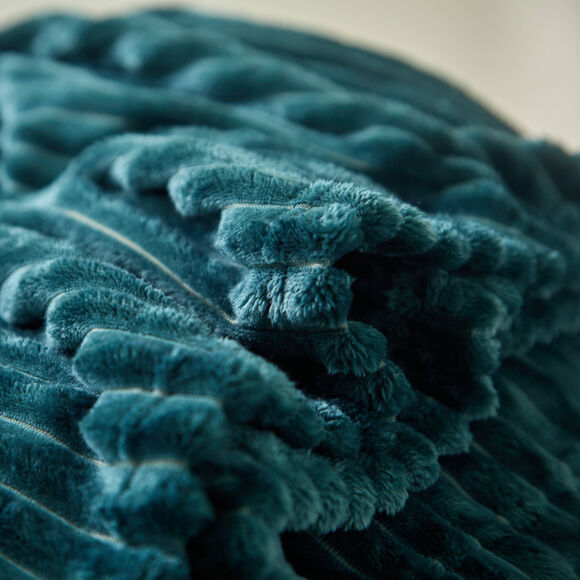 Plaid effet côtelé toucher peluche (bleu paon)