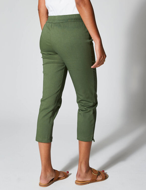 Pantacourt toile stretch, effet ventre plat (kaki)