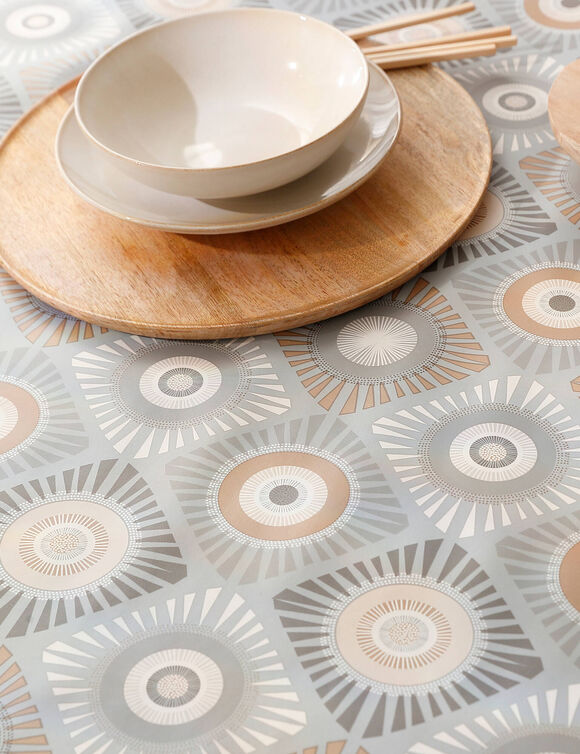 Tafelzeil met waxprint (grijs / oranje)