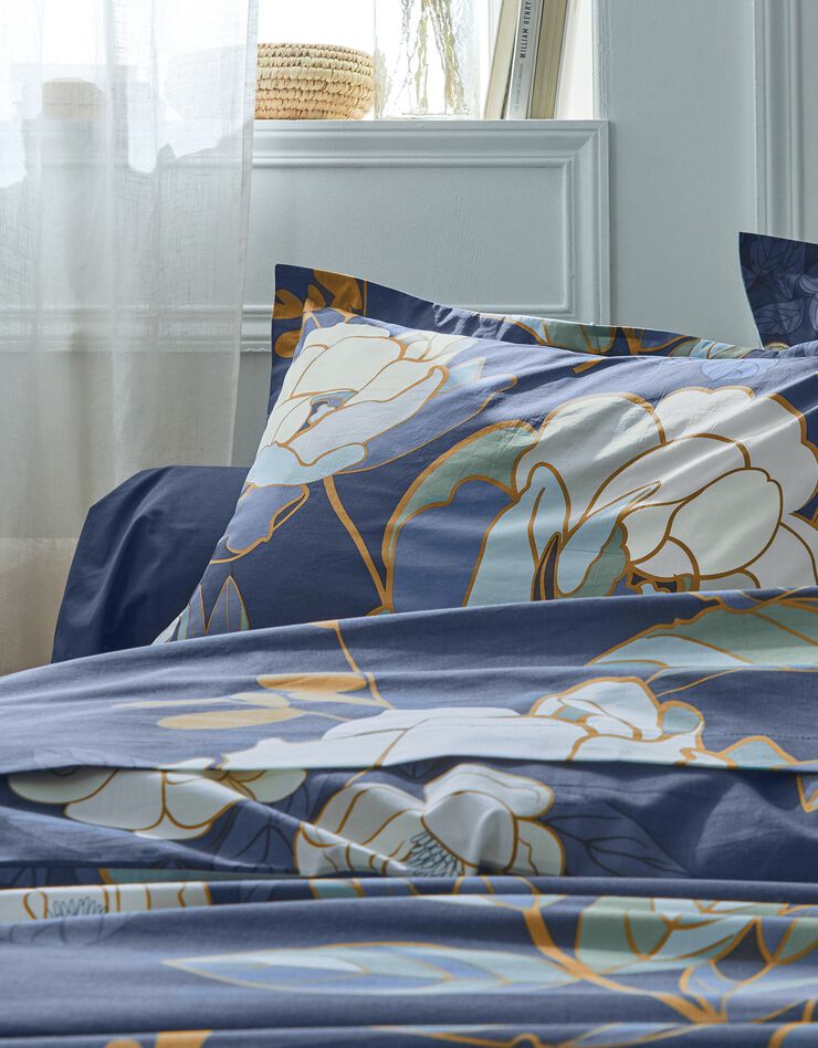 Bedlinnen Louise met bloemenprint - katoenbatist (blauw)