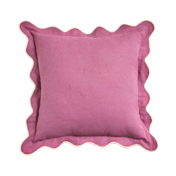 Coussin uni coton finition feston (mauve)