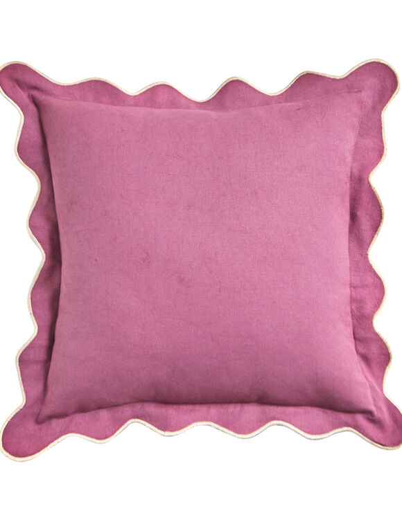 Coussin uni coton finition feston (mauve)