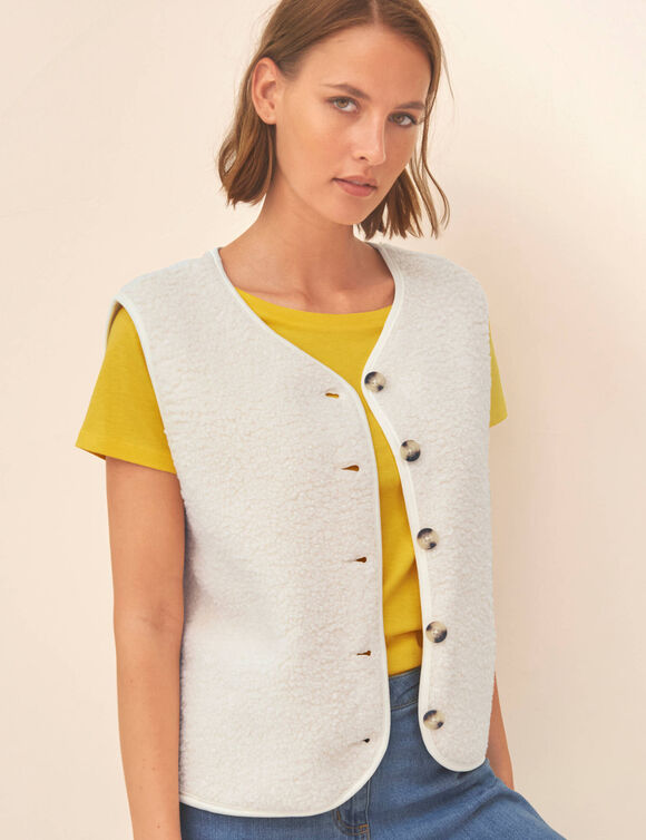 Veste sans manches, maille bouclette (&eacute;cru)