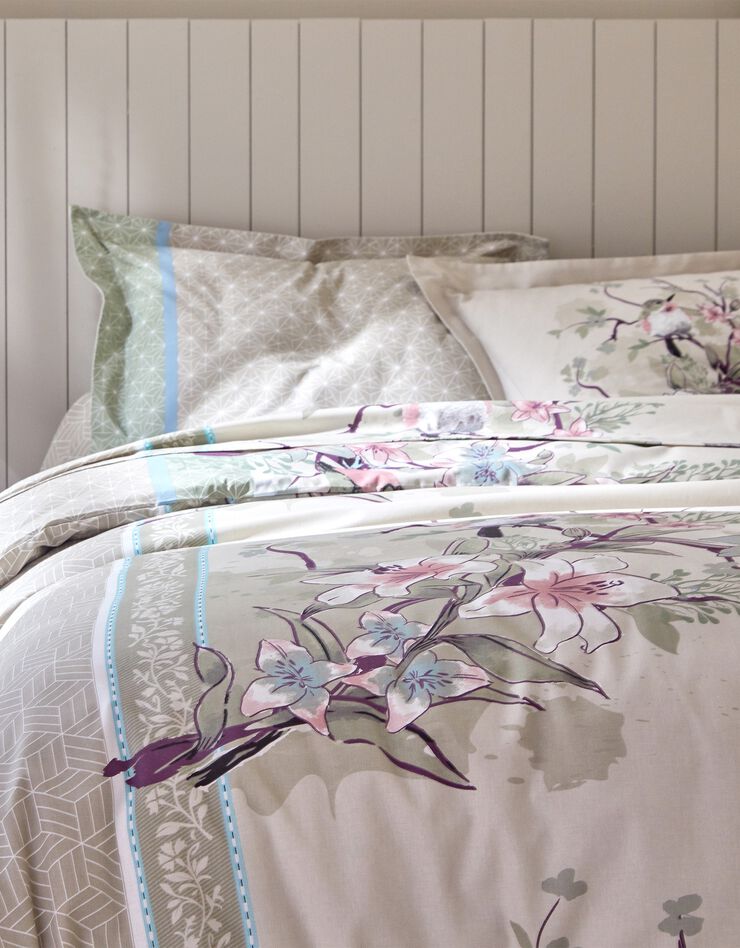 Linge de lit Birdy en coton imprimé oiseaux (sable)