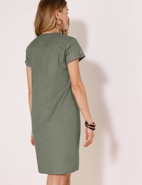 Robe col tunisien, coton l&eacute;ger (kaki)