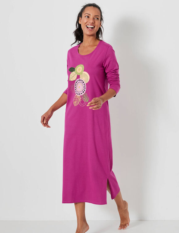 Chemise de nuit longue imprim&eacute;e rosaces (violine)