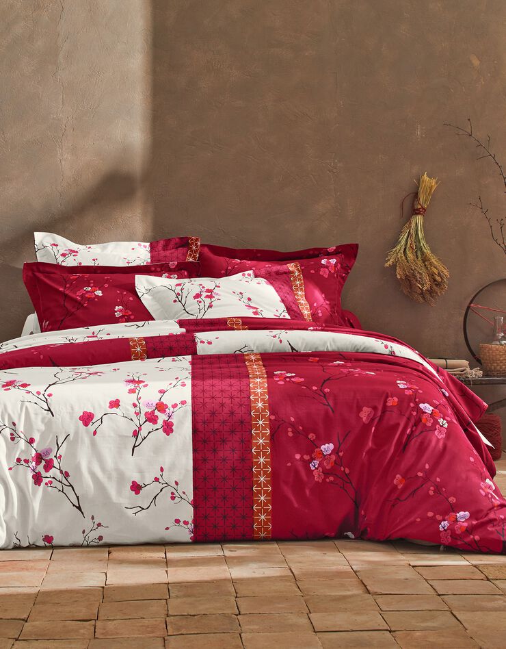 Linge de lit Kimori en coton imprimé fleurs de cerisier, rouge Linge de lit Kimori en coton imprimé fleurs de cerisier, rouge, hi-res image number 0