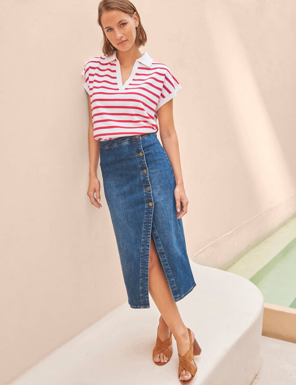 Jupe longue portefeuille en jean (stone)