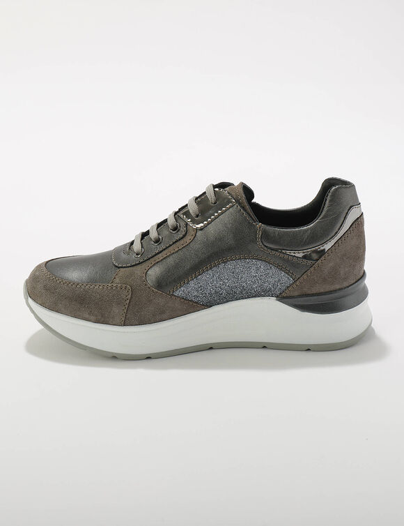 Leren sneakers met doorloopzool (grijs)