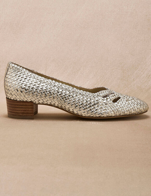 Escarpins &agrave; petit talon en cuir tress&eacute; dor&eacute; (dor&eacute;)