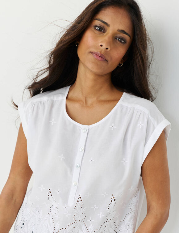 Blouse en broderie anglaise, sans manches (blanc)