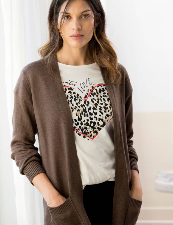 Gilet long porter ouvert, col V (chocolat)