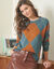 Pull col rond loose, jacquard losanges, toucher doux (bleu / caramel)