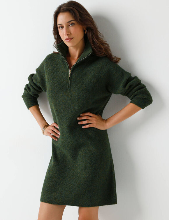 Robe pull col camionneur, maille côtelée en laine mélangée (vert olive)