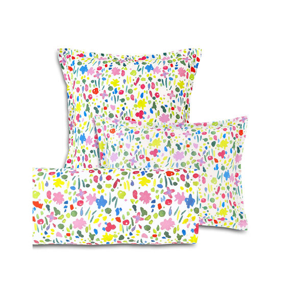 Linge de lit Aquarelle coton imprimé fleuri (blanc)