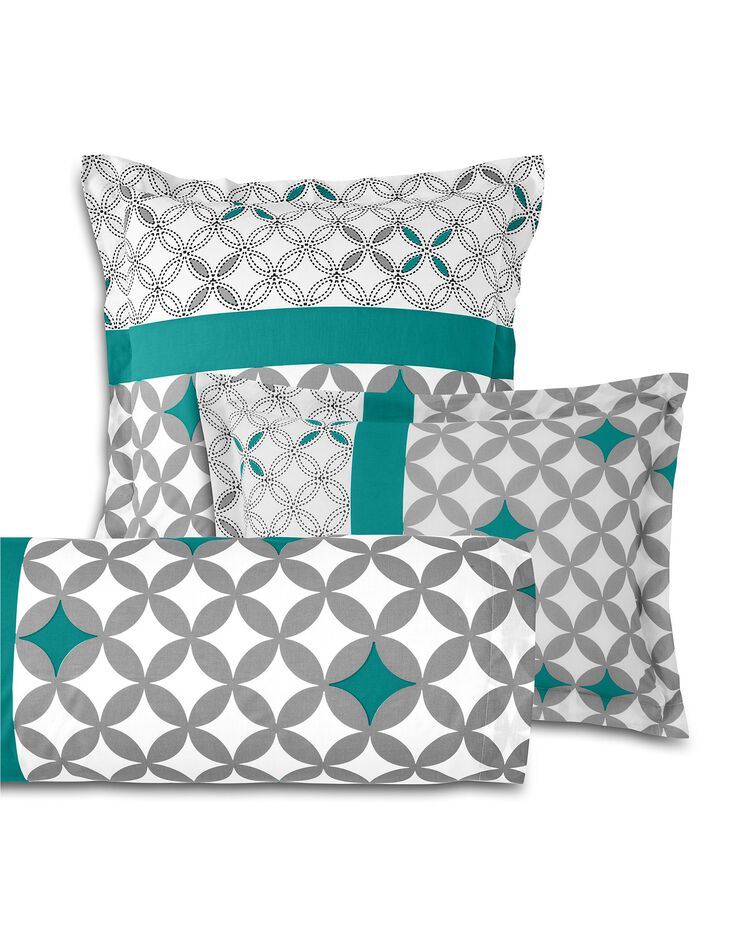 Linge de lit Marlow en coton à motifs géométriques (gris / vert)