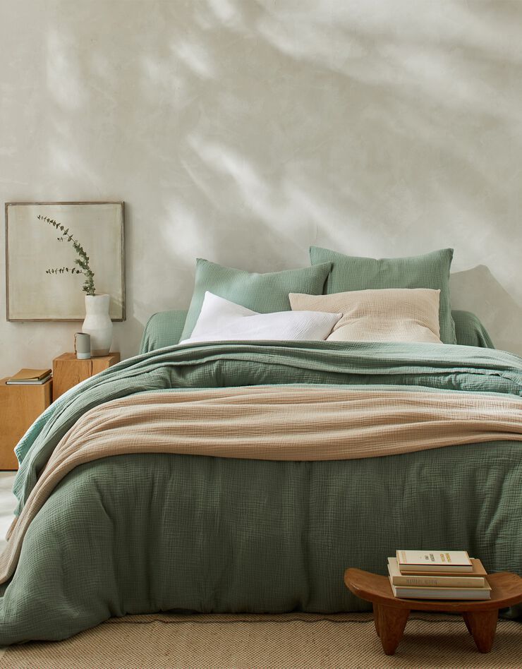 Linge de lit uni en triple gaze de coton (vert)