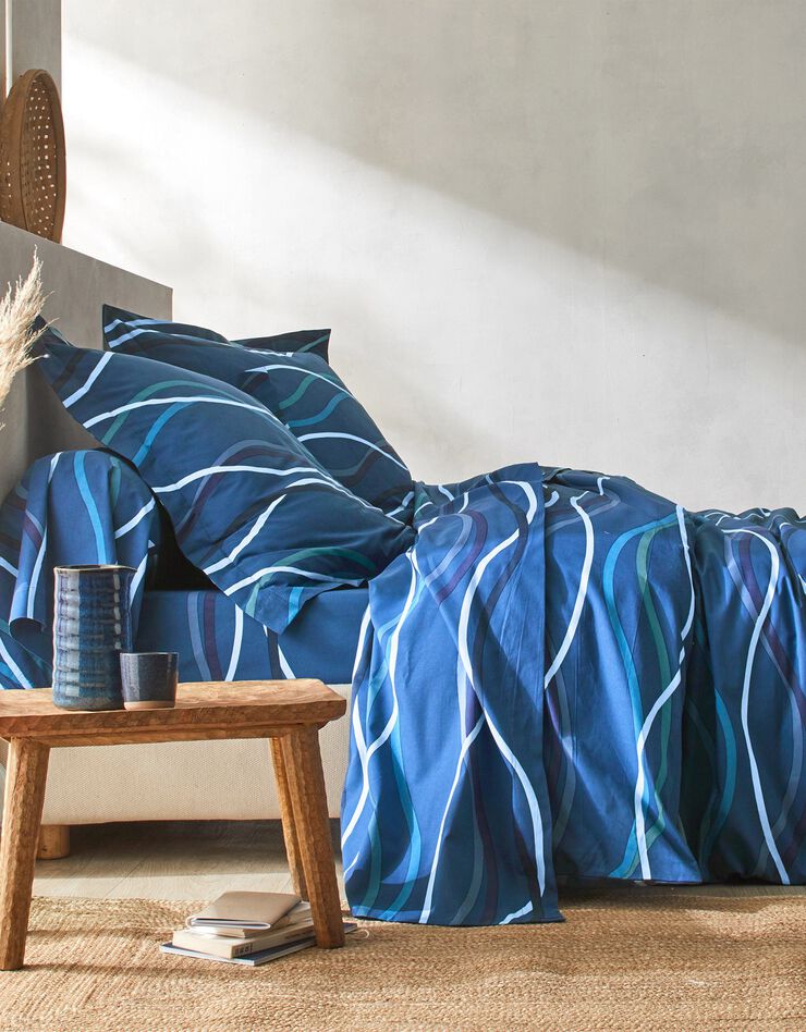 Linge de lit Serpentins en coton imprimé (marine)