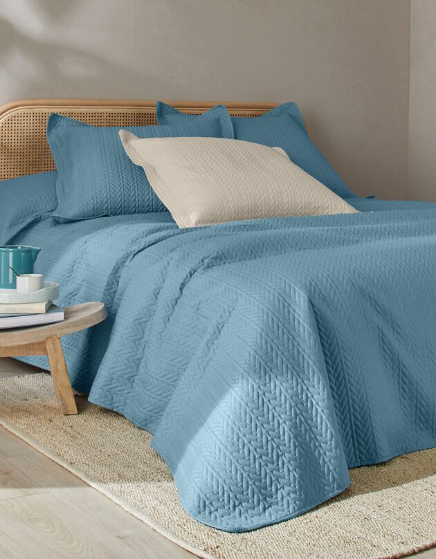 Couvre-lit matelassé microfibre motif géométrique (bleu grisé)