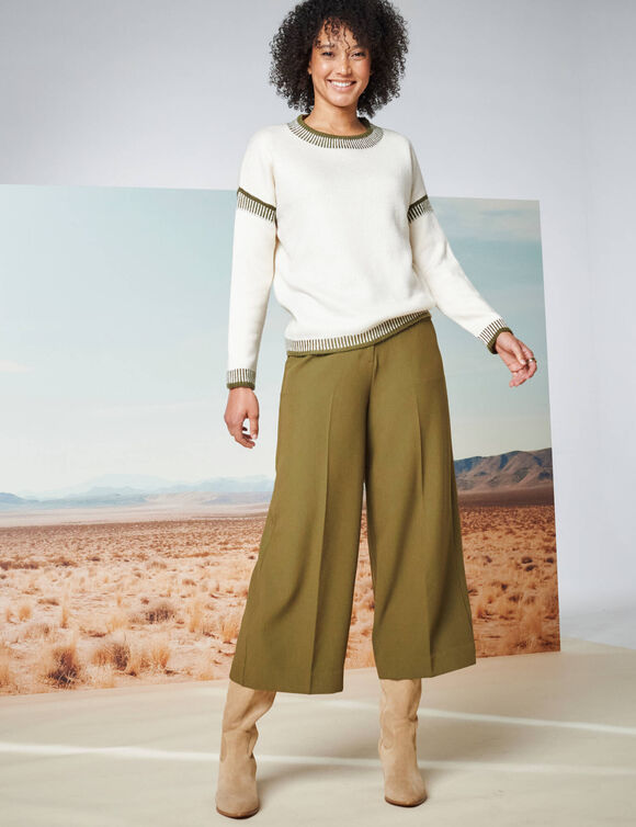 Pull loose bicolore, col rond (écru / kaki)
